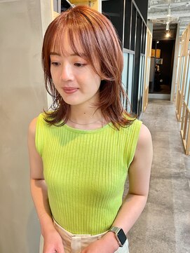 フレーム なんば店(FRAME) ●ブリーチ無しコーラルピンク×レイヤースタイル