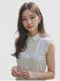 ◎前髪パーマ レイヤーロング 黒髪 グレーベージュ 小顔