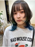 レイヤーカット裾カラーブルーセクションカラー10代20代30代