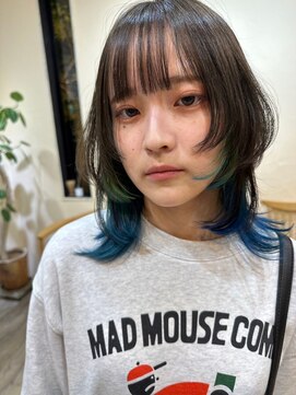 シフト(SHEEFT) ハッシュカット裾カラーブルーセクションカラー10代20代30代