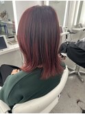 ブリーチなしダブルカラー ワインレッド レイヤーカット【山口】