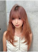 イヤリングカラー/外ハネボブ /縮毛矯正/レイヤーボブ/艶髪