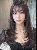 韓国レイヤーロング美髪グレージュアッシュインナーグレージュ