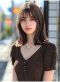 こなれミディくびれヘアアプリコットオレンジ20代30代40代50代