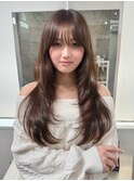 20代30代韓国ワンホンレイヤー艶髪スモーキーオリーブベージュ