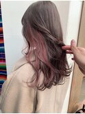 インナーカラー ピンクベージュ ふんわりカール イヤリング