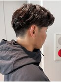 メンズカットパーマニュアンスフェザー毛流れセンターパート渋谷