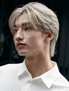 サンクマーケット 渋谷(cinq MARKET) 渋谷メンズブリーチカラーホワイトブロンドカラーセンターパート