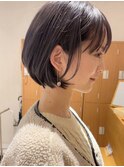 【ショートボブ】黒髪カタログ/オリーブグレー/小顔に見せるヘア