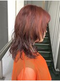 ミディアムウルフレイヤーカットボルドーカシスレッドネオウルフ