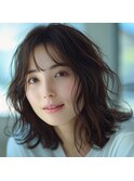 大人可愛い ナチュラルレイヤー ミディアム ロブ 前髪あり 黒髪