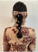編みおろしポニー　ヘアセット　結婚式　ライブ　20代30代