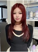 12188韓国ベビーピンクワインレッドストレートチェリーレッド