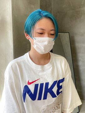 テトヘアー(teto hair) ケアブリーチダブルカラー刈り上げペールブルー水色