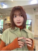 ボブ　レイヤー　フェイスレイヤー　オレンジカラー　暖色