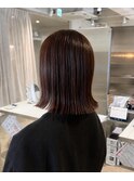 大人かわいい切りっぱなしピンクブラウンボブ