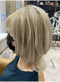 トレンドセミロングウルフ×ハイトーンホワイトカラー♪