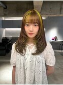 rireイメチェン前髪アンブレラカラーこなれミディウェーブパーマ