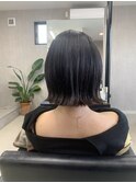 切りっぱなしボブ　ダークブラウン　トーンダウン　ブラウン