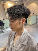 ツイストスパイラル　かきあげ前下がりパーマ