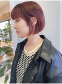 ダブルカラーピンクベージュケアミニボブハイライトダブルカラー