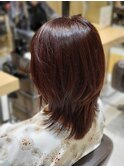 【40代50代ヘアスタイル】大人くびれレイヤー×モーブピンク