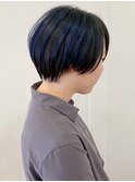 黒髪ショート×アンブレラカラー◎ディープブルー