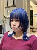 ミディアムウルフカット/デザインカラー/顔まわりレイヤーカット