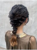 編み下ろし　結婚式　ヘアアレンジ　お呼ばれ　編みおろし