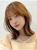 切りっぱなしボブエアリーロング美髪ピンクブラウン