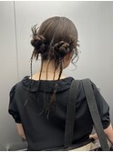 個性派ヘアアレンジ　ツインおだんご　結婚式　ヘアセット