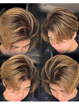 ステラ(STELLA) メンズ/バレイヤージュ/センターパート/ブリーチ&ダブルカラー