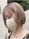 渋谷ブリーチカラータッセルボブ顔周りレイヤー切りっぱなしボブ