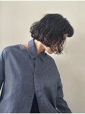 黒髪ボブパーマ/前髪短めくるくるパーマ