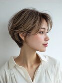 上品ベージュショートで扱いやすく若見え[西宮北口/髪質改善]