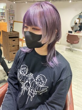 ビードロ 吉祥寺店(vi dro) 【お客様スタイル】ロングウルフ×ラベンダー×インナーホワイト