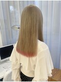 ブリーチハイトーンミルクティベージュグレージュ裾カラーピンク