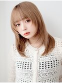 姫カットレイヤーベージュ内巻きロング