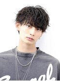ソフトツイストパーマ束感ショート韓国マッシュブルーブラック