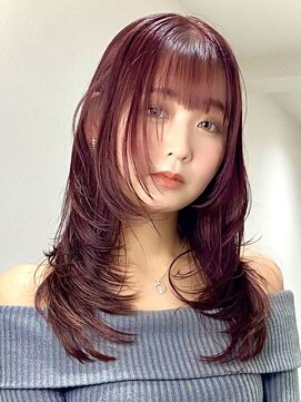 ワンズ リー 上大岡店(One's ly) 韓国レイヤーヘア_ハッシュカットチェリーブラウン【上大岡】