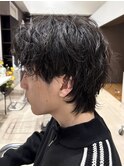 無造作パーマツイストスパイラルパーマツーブロックメンズカット