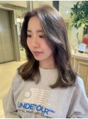 フルハイライト シアーグレージュ センター前髪 レイヤーカット