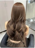 ba1817透明感暗髪マロンブラウングレージュカラー外巻きパーマ