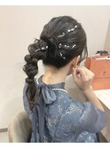 銀箔＊高め編みおろしポニーテール★結婚式二次会お呼ばれヘア
