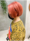 アプリコットピンク、コーラルピンク、ブリーチカラー、ミニボブ