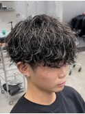 渋谷メンズハイライトカラーホワイトメッシュカラー波巻きパーマ