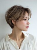 上品ベージュショートで扱いやすく若見え[西宮北口/髪質改善]