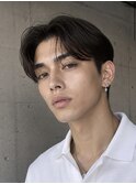 men's/ツーブロックセンターパート/黒染め/ニュアンスパーマ