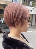 ハイトーンピンクベージュハンサムショートボブ担当カタダ堀江