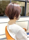 大人ショートボブ×ピンクベージュ